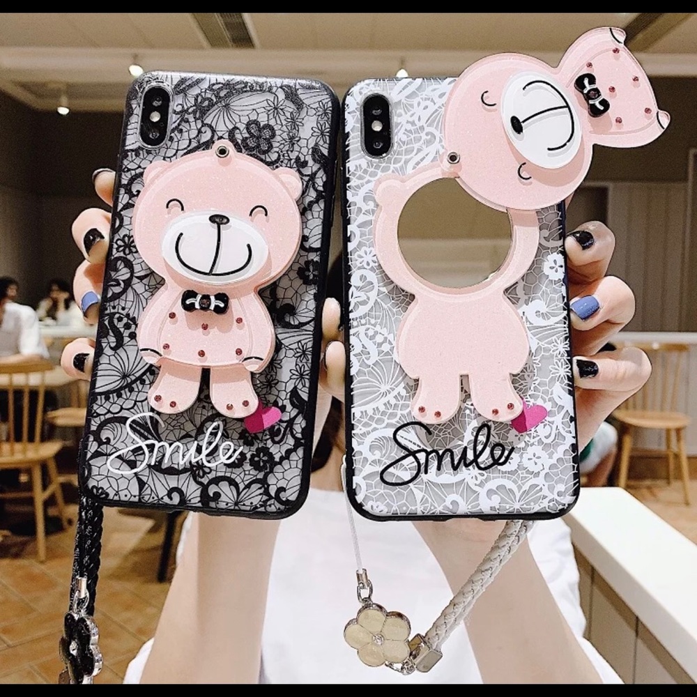 Flower Lace Up Teddy Bear Mirror iPhone Case